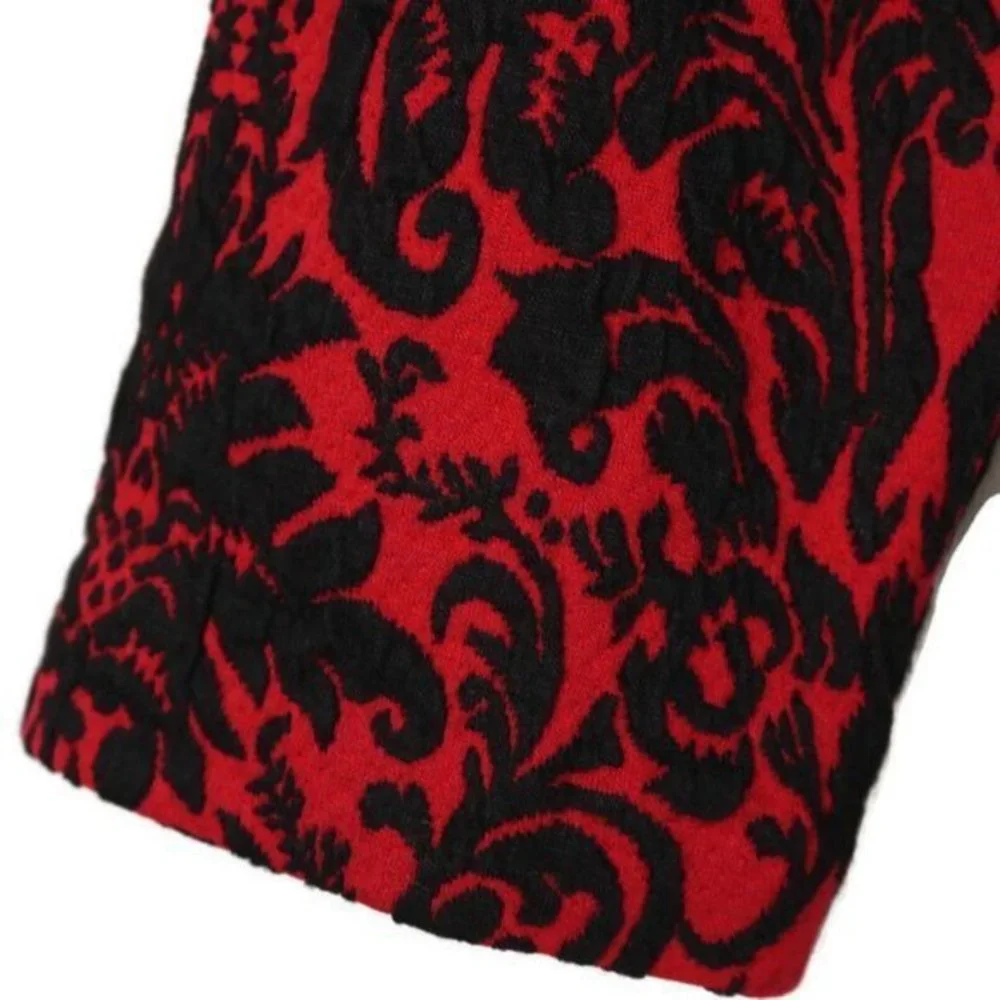 Christopher & Banks Cardigan Jacket Red Black Damask Petite Medium‎ PM
